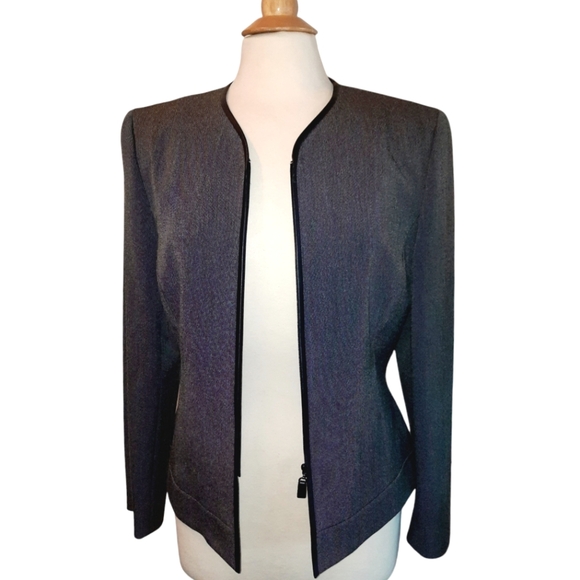 KASPER Collarless Zip Front Cropped Blazer w/Pockets Sz 12 Grey - Picture 2 of 9